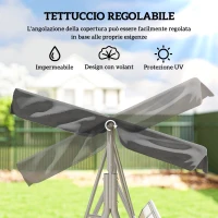 Outsunny Dondolo da Giardino a 3 Posti in Metallo con Tetto Parasole Rimovibile, 171x108x154 cm, Grigio scuro(m-4)
