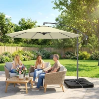 Outsunny 3m Overhanging Parasol, with Base, Weights and Cover - Sand brown(m-9)