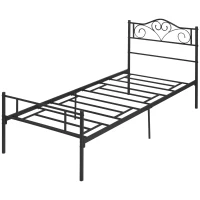 HOMCOM Łóżko 90 x 200 cm, stalowe z listwami, z zagłówkiem i podnóżkiem, 31 cm wysokości, czarne(m-10)