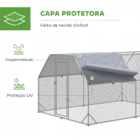 PawHut Galinheiro para Exterior Grande de Aço Galvanizado 280x380x195 cm Gaiola para Galinhas com Cobertura de Tecido Oxford Prata(m-7)