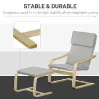 HOMCOM Fotel klubowy z podnóżkiem, pokrowiec imitujący len, drewniana rama, do 120 kg, Jasnoszary/Natura(m-5)