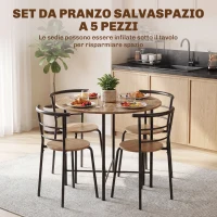 HOMCOM Set Tavolo da Pranzo Rotondo con 4 Sedie Salvaspazio in Legno e Metallo Stile Industriale(m-4)