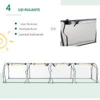 Outsunny Sera tip tunel din otel si folie PVC impermeabila si anti-UV cu 4 usi cu fermoar, 395x100x80 cm, verde inchis si transparenta(m-7)