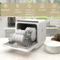 HOMCOM Máquina de Lavar Loiça Pequena Bancada Compacta Depósito de Água 6L Branco(m-8)