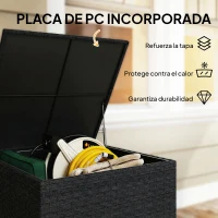 Outsunny Baúl de Almacenaje Exterior de Ratán de 253L con Varilla Hidráulica Forro con Cremallera y Marco de Acero Negro(m-6)
