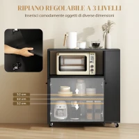 HOMCOM Carrello Cucina in Legno con Ripiano Aperto, Armadietto e Scaffale Laterale, 75x40x80.5 cm, Nero(m-6)