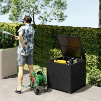 Outsunny Baule da esterno in rattan 253 L con pistone a gas, Nero(m-2)