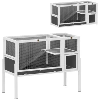 PawHut Kleintierstall für Zwerghamster, Kaninchen, Meerschweinchen, mit Zubehör, erhöhtes Design, Holz, Metall, Grau(m-11)