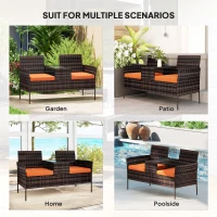 Outsunny Two-Seat Rattan Chair, with Middle Table - Orange(m-6)