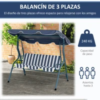 Outsunny Balancín de Exterior con Toldo Ajustable en Ángulo Impermeable y Marco de Acero para Patio Balcón 170x110x153 cm Azul(m-6)