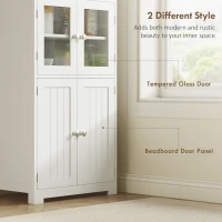 HOMCOM Freestanding Kitchen Cupboard, 4-Door Storage Cabinet with Adjustable Shelf and Glass Doors for Dining Room, Living Room, White(m-5)