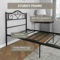 HOMCOM Łóżko 90 x 200 cm, stalowe z listwami, z zagłówkiem i podnóżkiem, 31 cm wysokości, czarne(m-6)