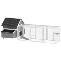 PawHut Großer Hühnerstall für 7-10 Hühner, Sitzstangen, Schaukel, Fenster, Nistkästen, Maschendraht, Grau(m-1)