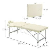 HOMCOM Table de massage pliable portable + housse de transport charge max. 225 Kg hauteur réglable 210 x 90 cm crème(m-3)