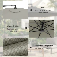 Outsunny 3m Overhanging Parasol, with Base, Weights and Cover - Light Grey(m-6)