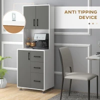 HOMCOM Modern Kitchen Cupboard with Storage Cabinets, 3 Drawers and Open Countertop for Living Room, Grey(m-7)