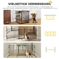 PawHut 2-in-1 Absperrgitter, Haustier-Laufstall, Sicherheitstor, faltbar, Metall, 300 x 3 x 74,5 cm, Schwarz(m-4)