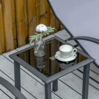 Outsunny Set di 2 Lettini Prendisole e Tavolino con Piano in Vetro, 59x169x66 cm, Grigio Chiaro(m-8)