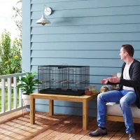 PawHut Jaula para Pájaros con Divisor 4 Comederos 4 Perchas Bandeja Extraíble para Loros Canarios Periquitos 76x46x46 cm Negro(m-9)