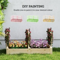 Outsunny Jardinieră Înălțată din Lemn cu 3 Suporturi pentru Plante, 119x62,5x64 cm, Natural(m-8)