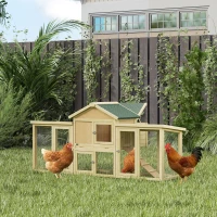 PawHut Kippenhok van hout met legnest, waterdicht dak, zitstok, ren, loopplank, 204x85x93 cm natuurhout(m-10)