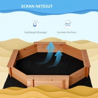 Outsunny Jucarie Plaja si Nisip din Lemn cu Scaune si Copertina pentru Copii, Varsta 3-8 Ani, 139.5x139.5x21.5cm(m-6)