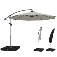 Outsunny 3m Overhanging Parasol, with Base, Weights and Cover - Light Grey(m-10)