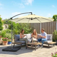 Outsunny 3m Overhanging Parasol, with Base, Weights and Cover - Sand brown(m-2)