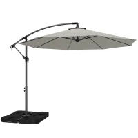 Outsunny 3m Overhanging Parasol, with Base, Weights and Cover - Light Grey(m-1)