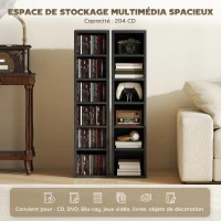HOMCOM Lot de 2 étagères colonnes armoire de rangement CD-DVD 12 compartiments 21 x 22,5 x 88,5 cm capacité 204 CD noir(m-4)