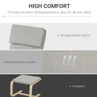 HOMCOM Fotel klubowy z podnóżkiem, pokrowiec imitujący len, drewniana rama, do 120 kg, Jasnoszary/Natura(m-4)