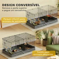 PawHut Gaiola para Animais Pequenos Gaiola para Roedores Coelhos com Tampa Amovível Recinto para Cobaias Ouriços 121x61x61 cm Preto(m-4)