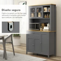 HOMCOM Alacena de Cocina Mueble Auxiliar de Cocina con 5 Puertas Estante Ajustable y Encimera de Microondas 100x40x180cm Gris(m-7)