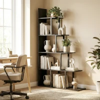 HOMCOM Estantería biblioteca separador de ambientes estilo industrial en escalera 5 baldas 102 x 30 x 160 cm color negro(m-2)