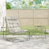 Outsunny 3 Piece Garden Bistro Set, Round Outdoor Bistro Table and Chairs Set for 2 with Texteline Seat and Cushions, Light Grey(m-3)