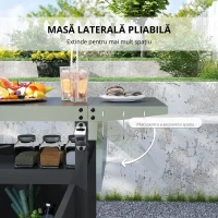 Outsunny Cărucior pentru Barbecue cu Dulap, Raft Deschis și Masă Laterală, din Oțel Inoxidabil, 116x50x93 cm, Negru(m-6)