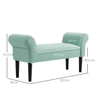 HOMCOM Banc Entrée Bout de Lit Rembourré pour Chambre à Coucher, Tissu à Voile, vert, 102 x 36 x 51 cm(m-3)