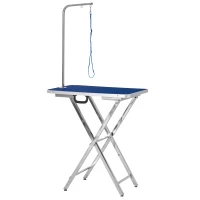 PawHut Mesa de Peluquería para Mascotas con Encimera Antideslizante Patas Plegables Asa y Brazo 72x45x74-81 cm Azul(m-1)