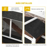 PawHut Conejera Exterior 157,4x53x99,5cm Jaula para Conejos Grande con Ruedas Techo Asfáltico Bandejas Extraíbles Rampa Marrón(m-6)