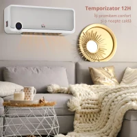 HOMCOM Aerotermă de Perete cu 3 Moduri, Timer 12h și Oscilație 30°, 56x18,5x11,7 cm, Argintiu(m-9)