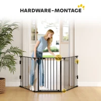 PawHut 2-in-1 Absperrgitter, Haustier-Laufstall, Sicherheitstor, faltbar, Metall, 300 x 3 x 74,5 cm, Schwarz(m-9)