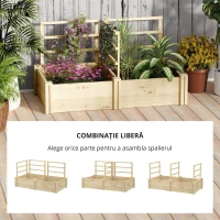 Outsunny Jardinieră Înălțată din Lemn cu 3 Suporturi pentru Plante, 119x62,5x64 cm, Natural(m-7)