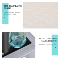 Outsunny Set di 2 Lettini Prendisole e Tavolino con Piano in Vetro, 59x169x66 cm, Crema(m-6)