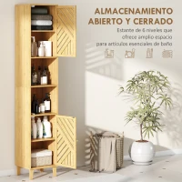 HOMCOM Columna de Baño Estrecha con Puertas y Patas de Bambú Estantes Ajustables Compartimento Abierto 32x30x170 cm Natural(m-4)