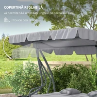 Outsunny Pat de Grădină cu Copertină Reglabilă și Suport pentru Pahare, Balansoar de grădină din oțel și poliester, 200x120x164 cm, Gri Deschis(m-6)