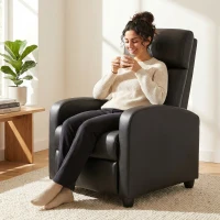 HOMCOM Relaxsessel Fernsehsessel mit Vibrationsmassage, Massagesessel mit Liegefunktion, 2 Massagepunkte, TV Sessel mit Fernbedienung, Seitentasche, Kunstleder für Wohnzimmer, Schwarz(m-8)