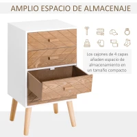 HOMCOM Cómoda con 4 Cajones Cómoda de Dormitorio Mesita de Noche con Patas Elevadas para Salón 40x30x75 cm Blanco y Natural(m-5)