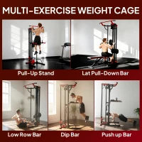 SPORTNOW Power Tower with Lat Pull Down Machine, Pull Up Bar, Dip Station, Adjustable Height Power Pack for Home Gym(m-4)