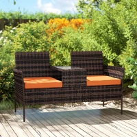 Outsunny Two-Seat Rattan Chair, with Middle Table - Orange(m-9)