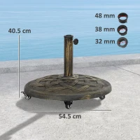 Outsunny Bază Rotundă pentru Umbrelă cu Roți, Bază Ponderată de 20 kg din Rășină, Suport pentru Umbrele de 3,3 cm/3,8 cm/4,8 cm pentru Exterior, Grădină, Piscină, Bronz(m-3)